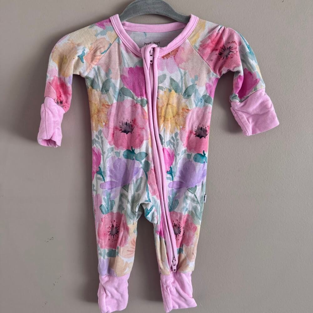 Little Sleepies Zippy Pink Floral Watercolor Bamboo Preemie